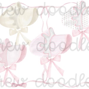 Bonnets aquarelle bébé fille et noeud ruban cadre numérique Clip Art Set - téléchargement immédiat
