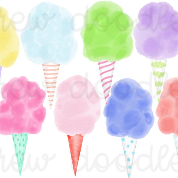 Watercolor Cotton Candy Digital Clip Art Set- Instant Download