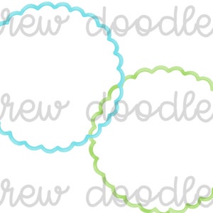 Watercolor Teal and Aqua Scallop Circle Frames- Digital Clip Art Set- Instant Download