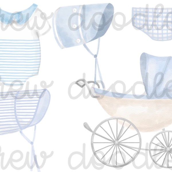 Watercolor Baby Boy Bonnets Digital Clip Art Set- Instant Download