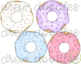 Watercolor Pastel Donuts Digital Clip Art Set- Instant Download