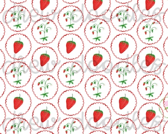 Watercolor Strawberry Print Pattern Digital Papers Backgrounds 4x6 and 5x7- Instant Download