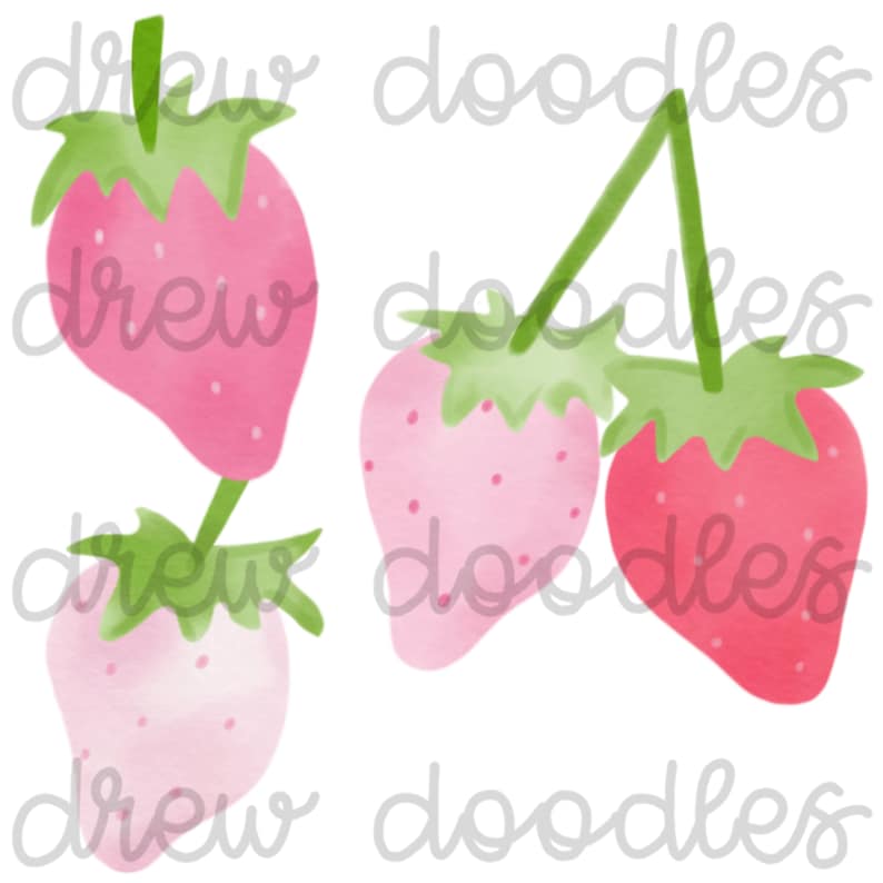 Instant Download Watercolor Pink Strawberry Digital Clip Art Set