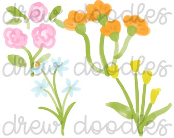 Watercolor Wildflowers Digital Clip Art Set- Instant Download