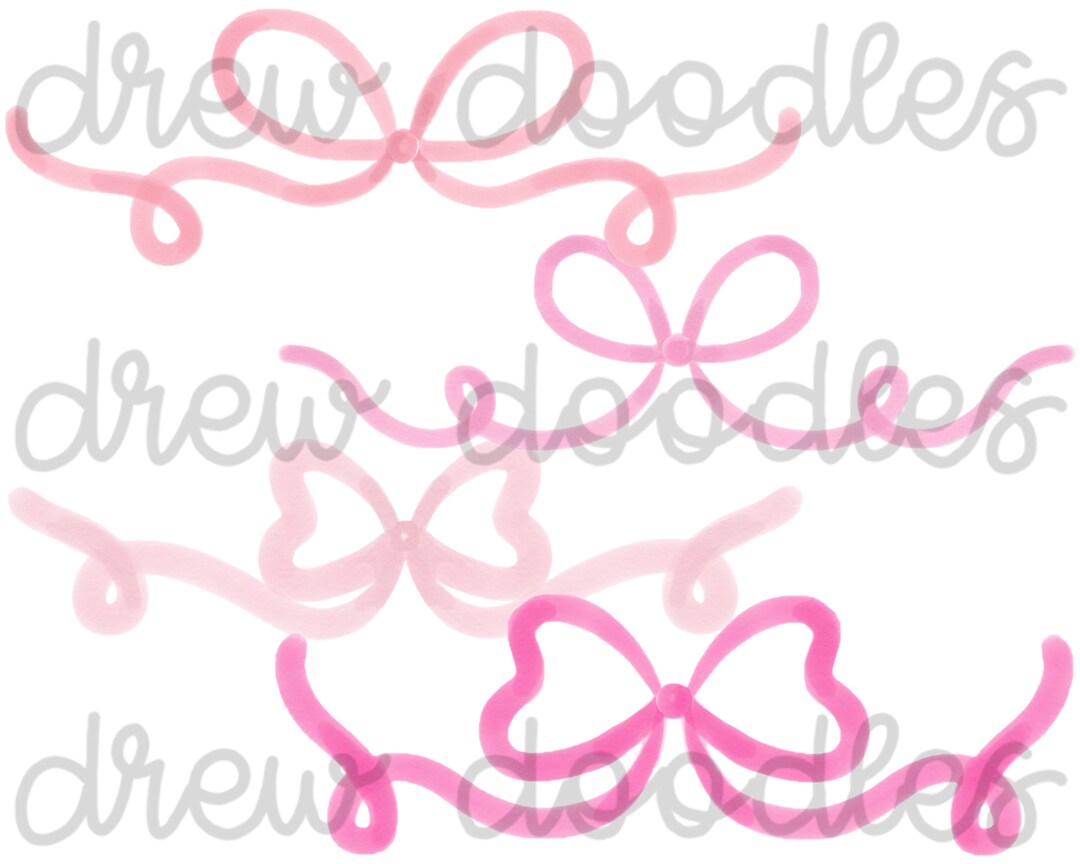 Watercolor Pink Bows Ribbons Digital Clip Art Set- Instant Download - Etsy
