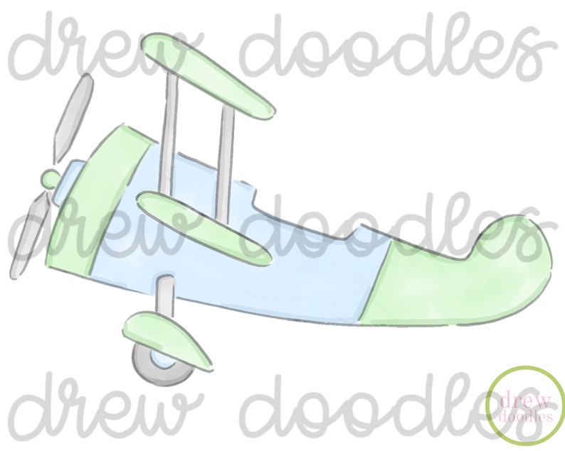 Watercolor Blue and Green Train, Plane, Tractor Instant Download image 3