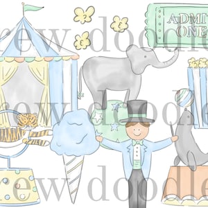 Watercolor Blue Pastel Circus Digital Clip Art Set- Instant Download