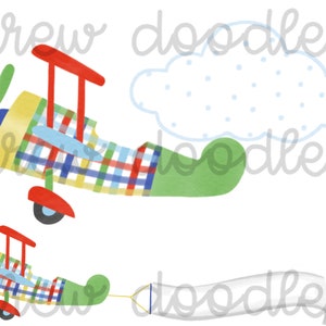 Conjunto de imágenes prediseñadas digitales de aviones a cuadros primarios de acuarela de Hudson: descarga instantánea