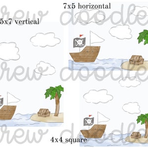 Aquarell Piratenschiff Digitale Papiere Hintergründe 4x6 7x5 und 5x7 - Instant Download