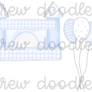 Watercolor Birthday Blue Bounce House and Balloons Digital Clip Art Set- Instant Download