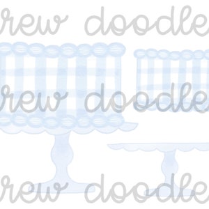 Watercolor Boy Blue Gingham Birthday Cake Digital Clip Art Set- Instant Download