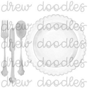 Watercolor Scallop Place Setting Digital Clip Art Set- Instant Download