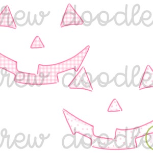 Watercolor Halloween Jack O Lantern Face Clip Art: Pink Gingham (Digital Download)