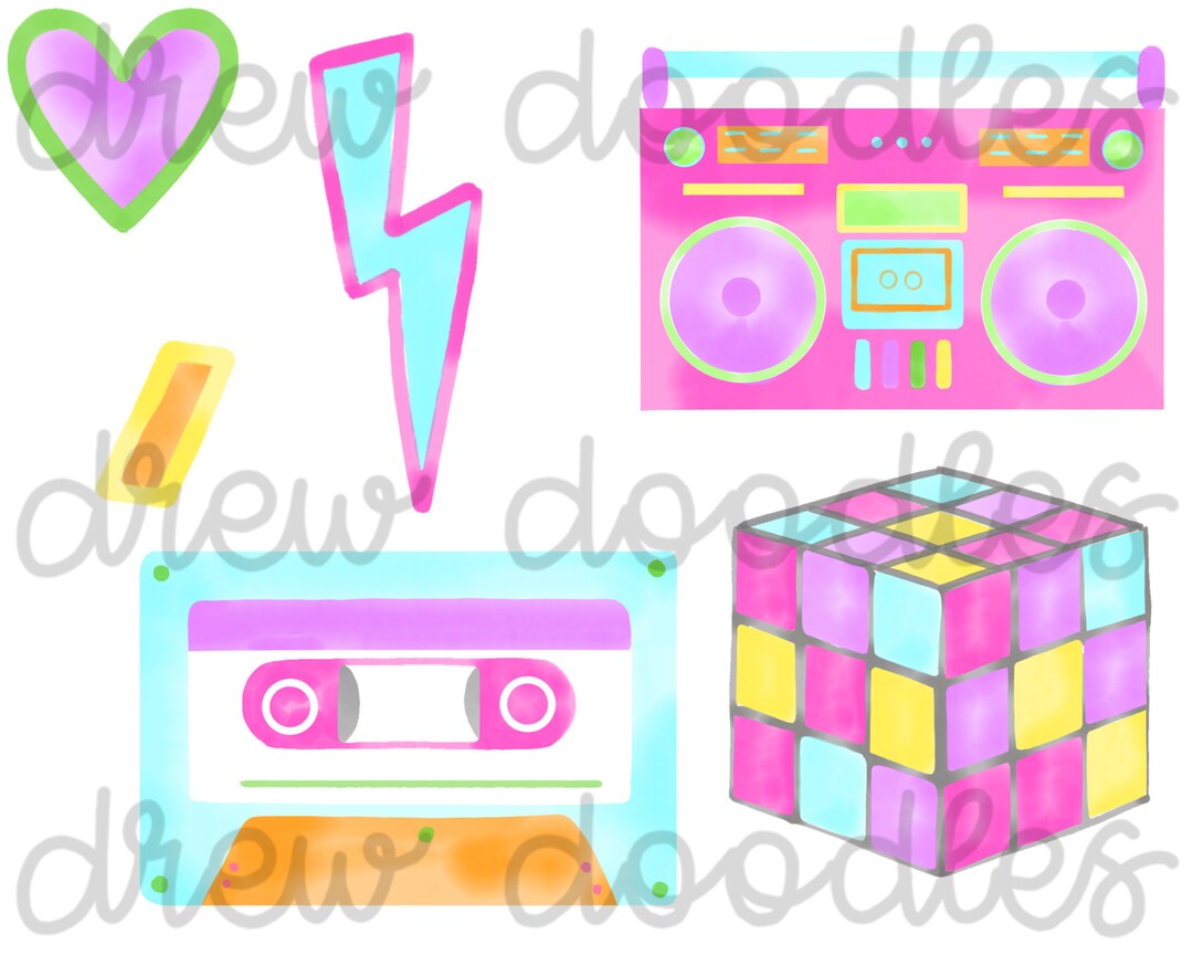 Watercolor Bright 80's Digital Clip Art Set Instant Download - Etsy
