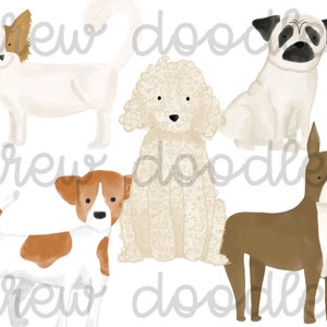 Aquarell Hunde - Golden Doodle, Mops Clip Art Set - sofortiger Download