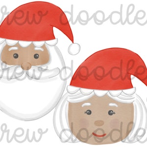 Watercolor Scallop Brown Santa and Mrs. Claus Digital Clip Art Set- Instant Download