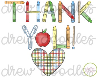 Watercolor Pastel Plaid School Teacher Appreciation Thank You Digital Clip Art Set- Instant Download