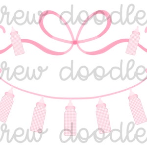Watercolor Baby Girl Pink Gingham Baby Bottle Bow and Banner- Digital Clip Art Set- Instant Download