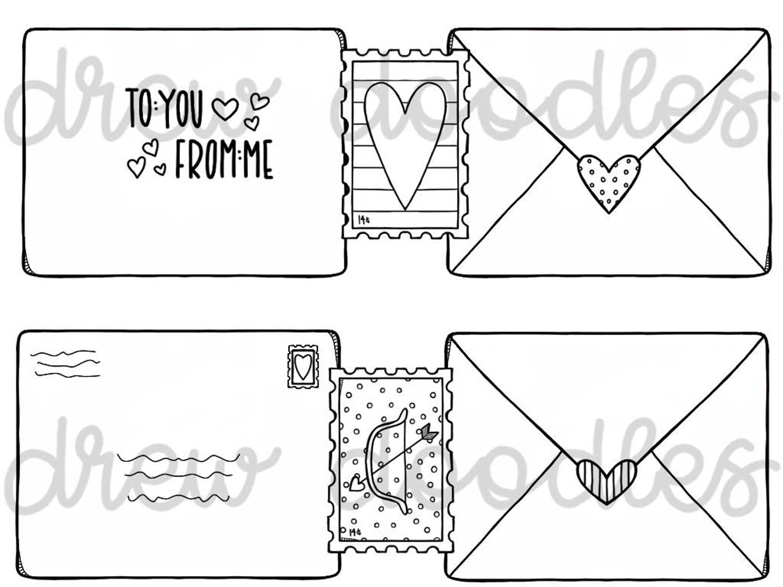 Valentine's Day Mail Digital Clip Art Set Black Line | Etsy