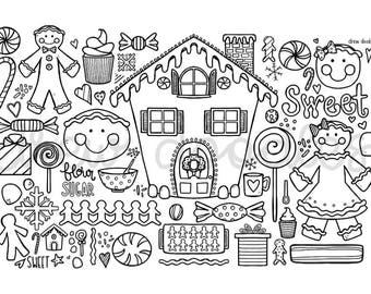 Gingerbread Digital Coloring Page- Instant Download