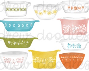Watercolor Vintage Container Digital Clip Art Set- Instant Download