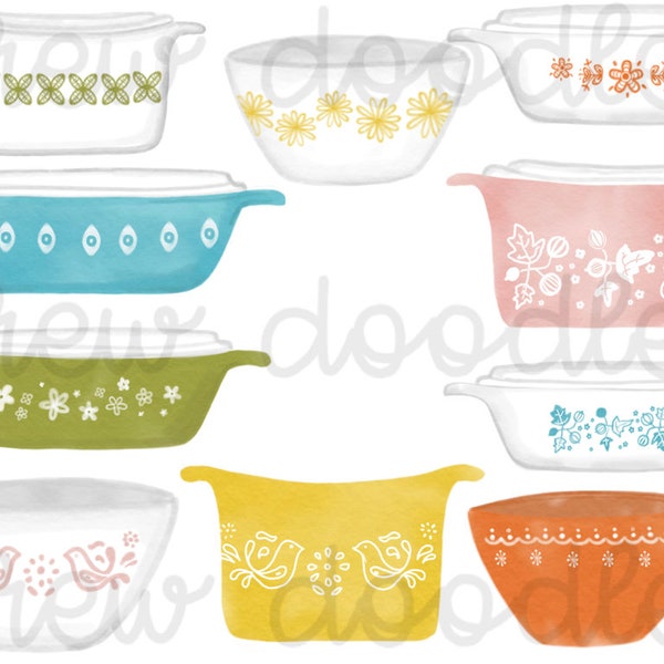 Watercolor Vintage Container Digital Clip Art Set- Instant Download