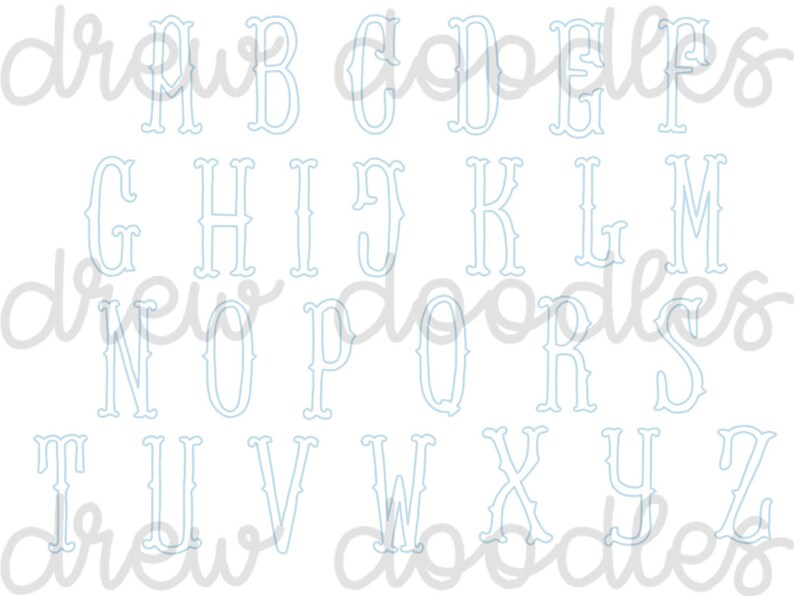 Blue Outline FishtailMonogram Alphabet Digital Clip Art Set Instant Download