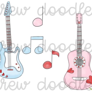 Aquarel Valentijnsdag gitaren muziek digitale clip art set-Instant Download