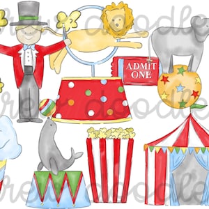 Watercolor Circus Digital Clip Art Set- Instant Download