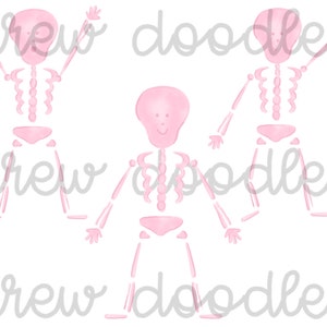 Watercolor Pink Skeletons Digital Clip Art Set- Instant Download