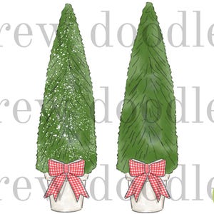 Watercolor Christmas Topiary Clipart: Red Gingham Bow (Digital Download)