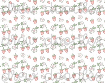 Watercolor Strawberry Print Pattern 2 Digital Papers Backgrounds 4x6 and 5x7- Instant Download