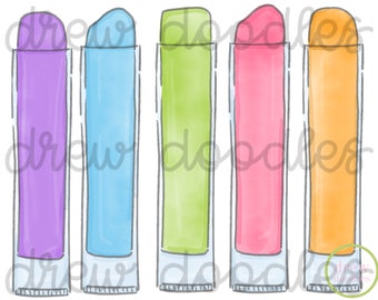 Watercolor Summer Popsicles Digital Clip Art Set- Instant Download
