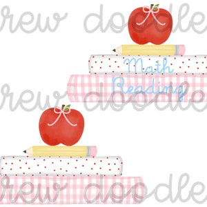 Watercolor Pink Gingham Girls&#39; School Books Digital Clip Art Set- Instant Download
