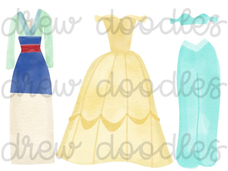 Watercolor Princess Dresses Digital Clip Art Set Instant | Etsy