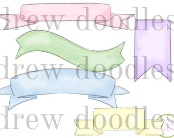 Digitala Clip Art-set med akvarellpastellbanderoller – direkt nedladdning