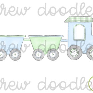 Watercolor Blue and Green Train, Plane, Tractor Instant Download image 2