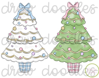 Watercolor Pastel Preppy Christmas Trees Digital Clip Art Set- Instant Download