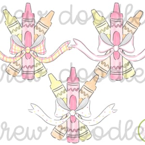 Watercolor Pastel Pink Crayon Bouquets Digital Clip Art Set- Instant Download