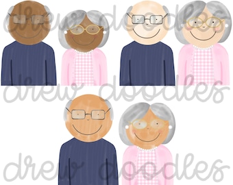 Watercolor Grandparents, Grandparents Day Digital Clip Art Set- Instant Download