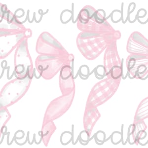 Watercolor Side Pink Ribbons Bows for Monogram Digital Clip Art Set- Instant Download