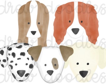 Watercolor Dog Heads Digital Clip Art Set- No Outline- Instant Download