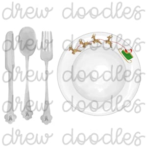 Watercolor Christmas Santa and Reindeer Place Setting Digital Clip Art Set- Instant Download