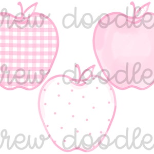 Watercolor Pink Gingham, Bitty Dot Apples Digital Clip Art Set- Instant Download