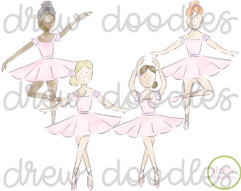 Watercolor Ballet Ballerina Digital Clip Art Set- Instant Download