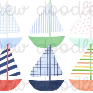 Set di barche a vela acquerellate, 2 set di clipart digitali - Download immediato