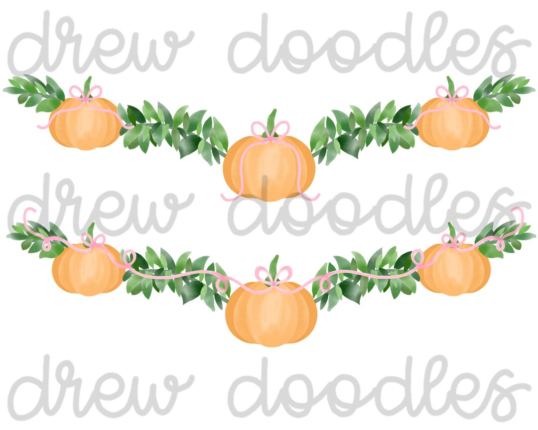 Watercolor Pink Bow Pumpkin Garlands Digital Clip Art Set- Instant ...