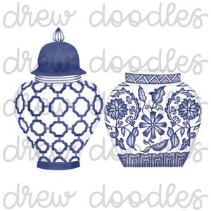 Watercolor Chinoiserie Ginger Jars Digital Clip Art Set Instant Download image 3