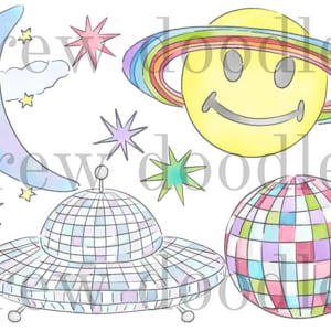 Aquarel Groovy Outer Space discobal-clipartset - direct downloaden