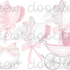 Set di clipart digitali con cappellini per neonata in acquerello - Download immediato
